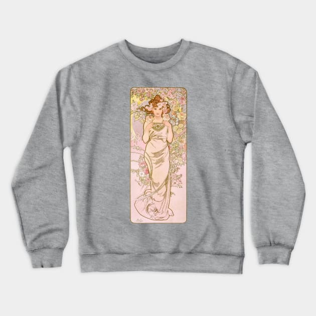 The Flowers: Rose  by Alphonse Mucha Crewneck Sweatshirt by UndiscoveredWonders